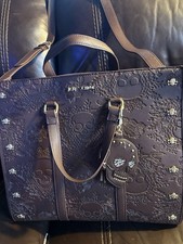 NEW NWT BETSEY JOHNSON Large Skull Embossed XOMATTIE Tote Bag Chocolate