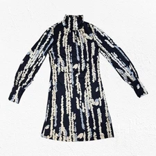 90s Vintage Trina Turk Black Turtleneck Silk USA Made Bodycon Mini Dress Size 4