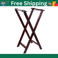 3 PACK Restaurant 32" TALL Waitress Folding Serving Tray Stand Red Brown Wood