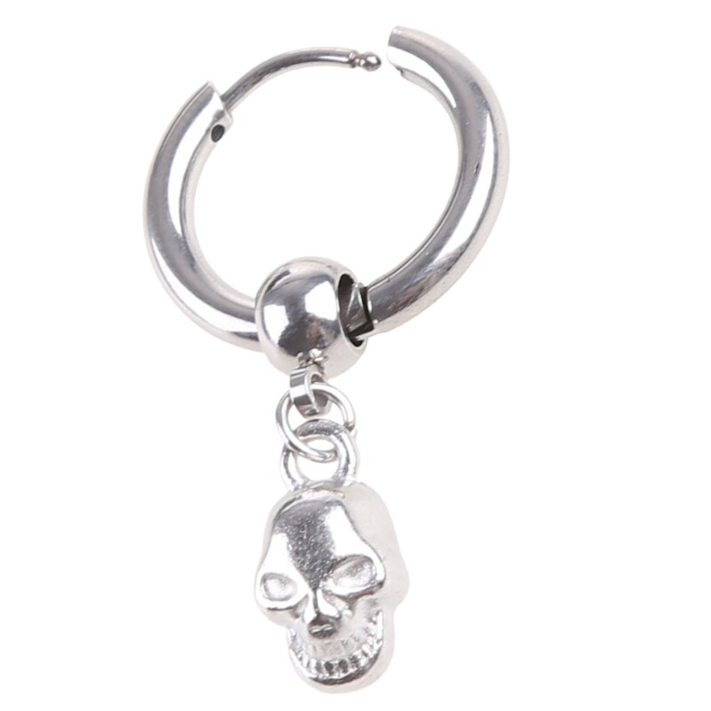 Silver Punk Skull Hoop Dangle Earrings for Hip Hop Style-image