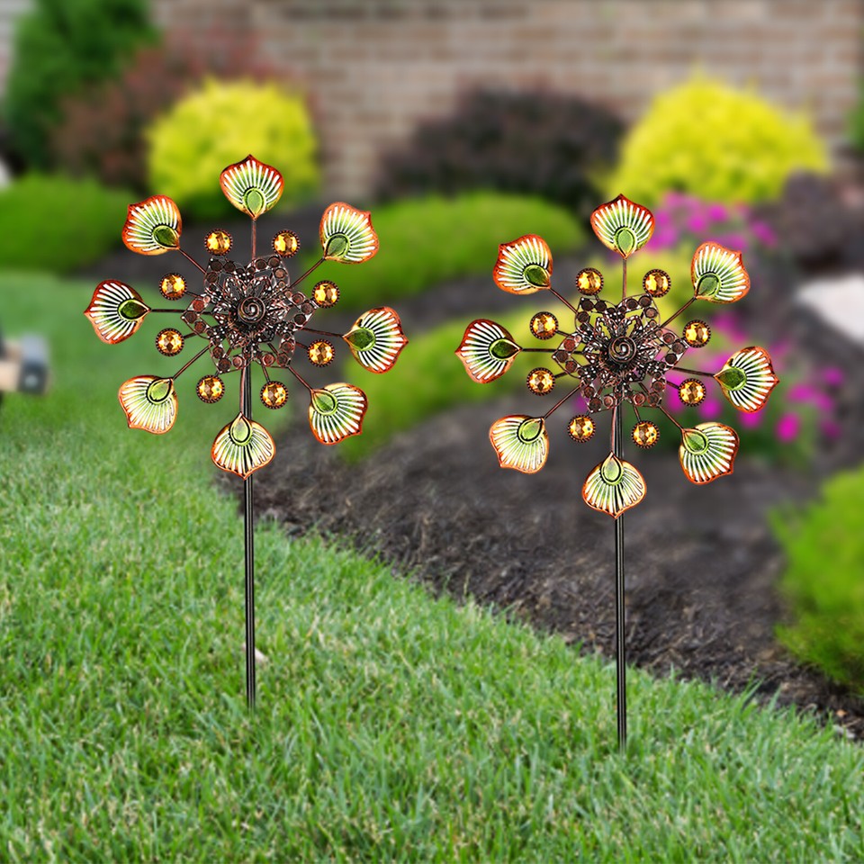 Peacock Tail Rotating Windmill Iron Art Outdoor Garden Wind Spinners