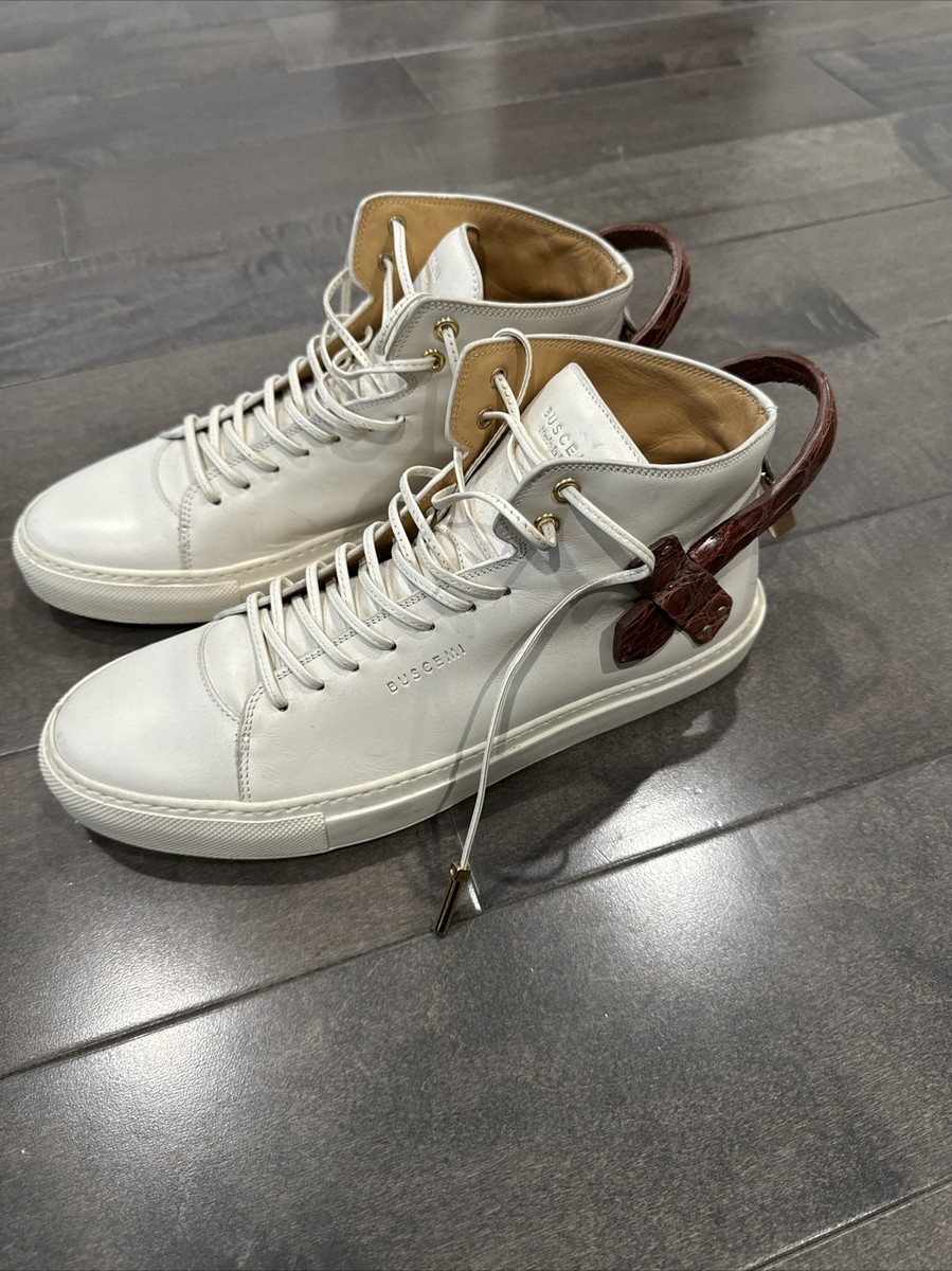 AUTHENTIC BUSCEMI WHITE LEATHER PADLOCK HIGH TOP SNEAKERS SIZE 42