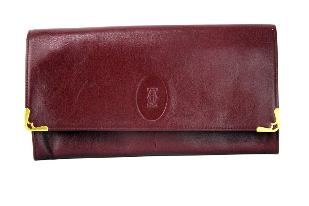 Cartier Bordeaux Leather Second Handbag Clutch Bag Accessories Bag Vintage  Good