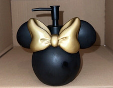 DISNEY MINNIE MOUSE HEAD SHAPE BLACK WITH GOLD BOW SOAP DISPENSER PUMP New