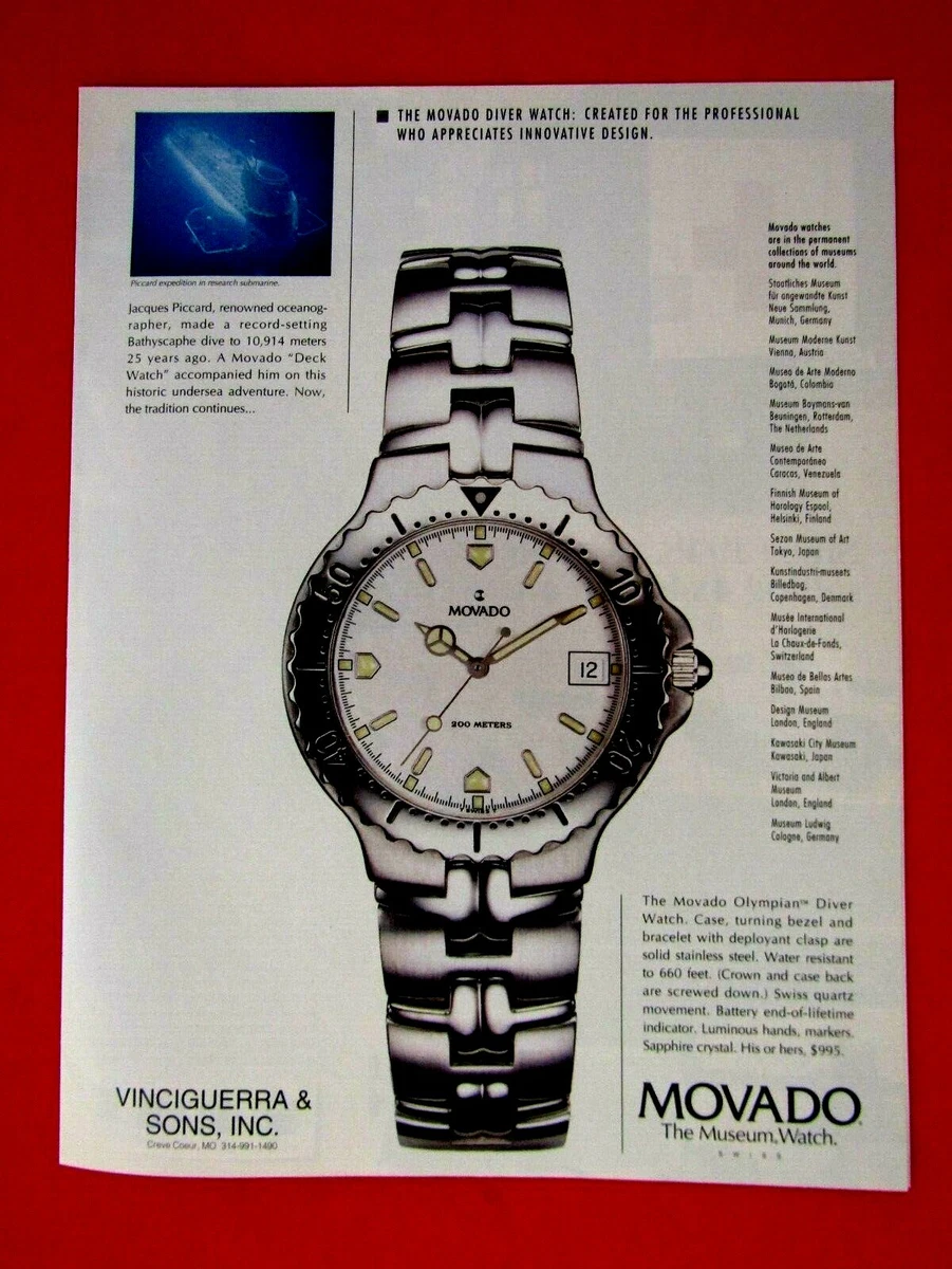 1996 Movado Olympian The Diver Watch Original Print Ad 8.5 x 11