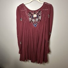 Free People Mohave Dress Crochet Embroidered Floral Boho Plum Women Large