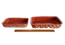 2 Mexican Redware Tlaquepaque Tonala Pottery Folk Art Rectangle Casserole Dishes