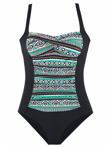Multi-color Plus-size Swimsuit Solid Color Printed One-piece Swimsuit - Picture 9 of 19