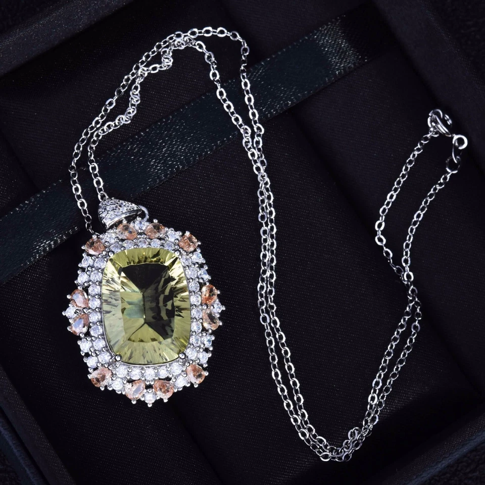 Novos pingentes femininos de prata pedras citrinas amarelo limão presentes joias melhores damas para meninas - Imagem 2 de 4