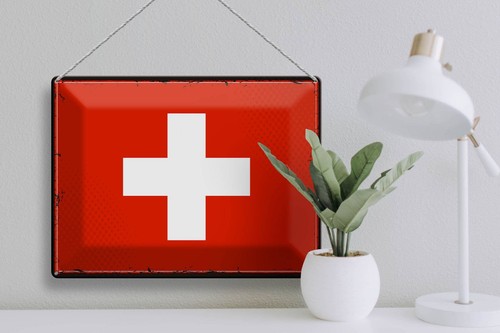 Blechschild Flagge Schweiz 40x30 cm Retro Flag Switzerland Deko Schild tin sign - Picture 4 of 5