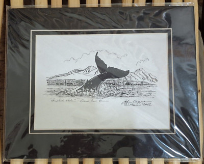 HUMPBACK WHALE Pen & Ink Art Print Lahaina Maui Hawai'i John Capone 2002 Signed