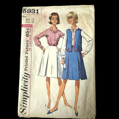 1950s Simplicity 5931 Vintage Sewing Pattern Womens Shirt Skirt