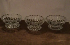 Set of 4 Vintage Open Salt Cellar Dips ~ Clear Glass ~  Footed Ribbed Bowls