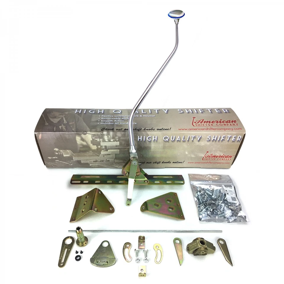 Kit de palanca de cambios de acción lateral Ford AOD brazo de 23" con curva lateral y perilla de billet hot rod ra Foto 2 de 4