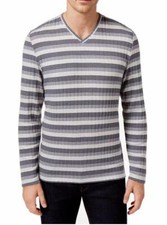  40 Alfani Combo Ribbed Mens V-Neck Striped Sweater, New Gray CBO, XL