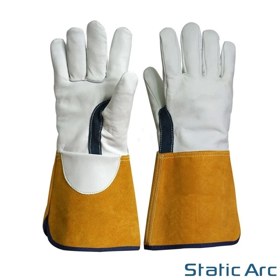 STATIC ARC WELDING GLOVES TIG MIG GAUNTLET PAIR LEATHER HEAT RESISTANT MMA ARC HEAVY DUTY