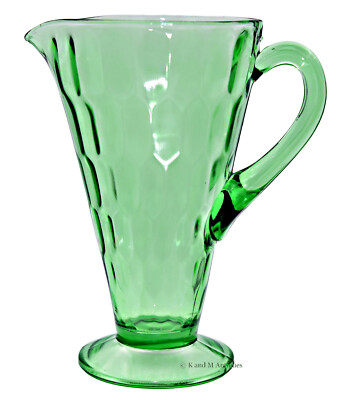 Jeannette Hex Optic / Honey Comb Green Footed Kitchen Pitcher / Jug