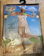 Gatsby Girl Ivory Flapper 1920's Dress Hat Costume Women 6-12 NEW Rasta Imposta