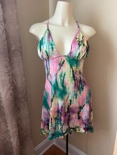 SHEIN Women's Sleeveless Tie Dye Spaghetti Strap Mini Sun Asymmetric Hem Dress M