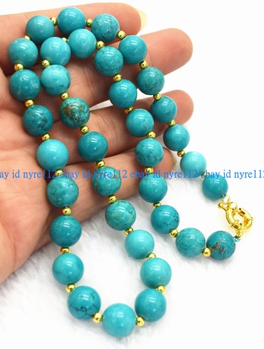 Collana perle pietre preziose rotonde turchese blu naturale originale 6/8/10/12 mm 18" AAA - Foto 2 di 12
