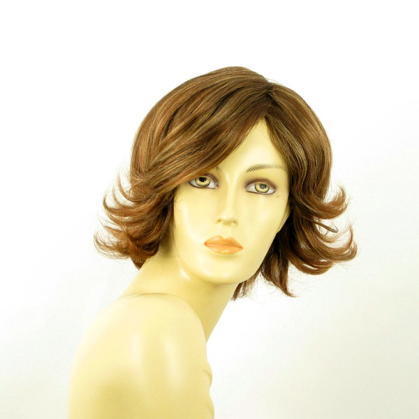 Perruque courte châtain clair méchée blond doré cuivré Marion 6BT27B pour femme