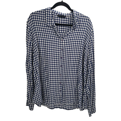Paradigma XXL Blue Gingham Check Button Up Shirt Womens Rayon White Top