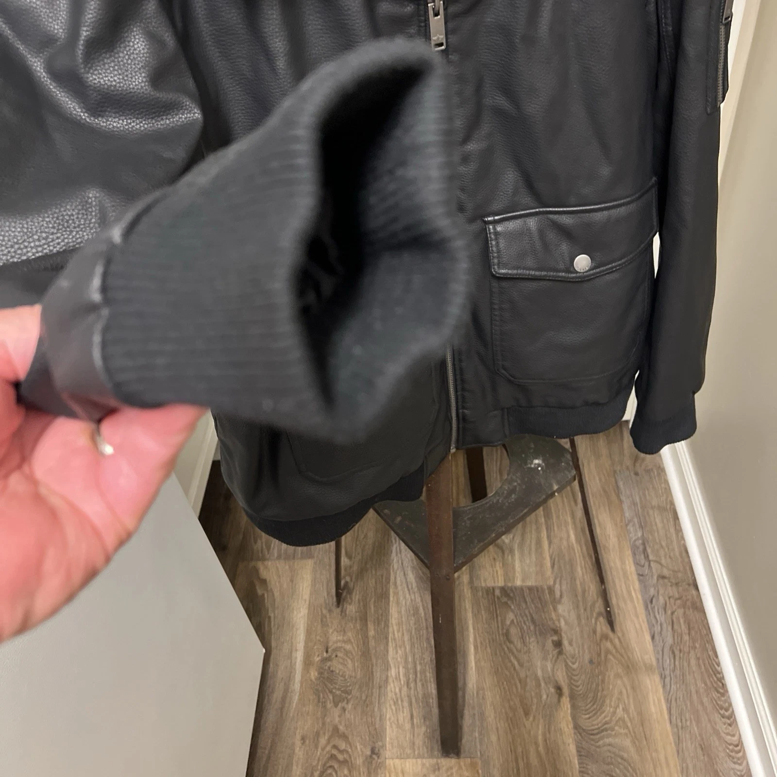 Dockers Mens Black Bomber Coat Jacket XXL Faux Leather Removable Fur Collar image 11