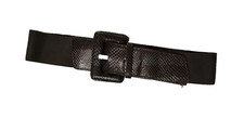 VTG Women Elastic Belt Black High Waist 30" Stretch Band Big Buckle Fashion Med