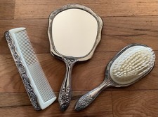 Vintage Silver-Plated Victorian Vanity Set Hand brush Mirror and Comb