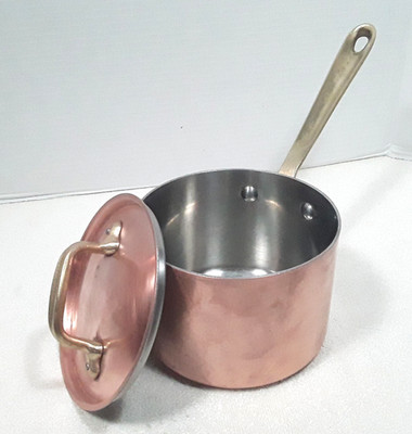 All-Clad Cop*R*Chef 2 Qt 6'' Sauce Pan Pot Copper Stainless Lid Brass Handle VTG