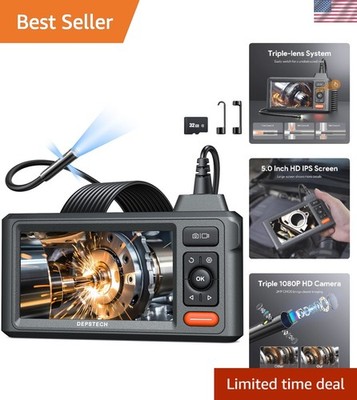 HD Inspection Camera with Triple Lens & 10 LED Lights - Perfect for DIY and Auto