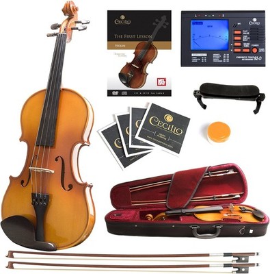 Mendini by Cecilio Acoustic Violin Instrument with Bow, Size 3/4 - Varnish