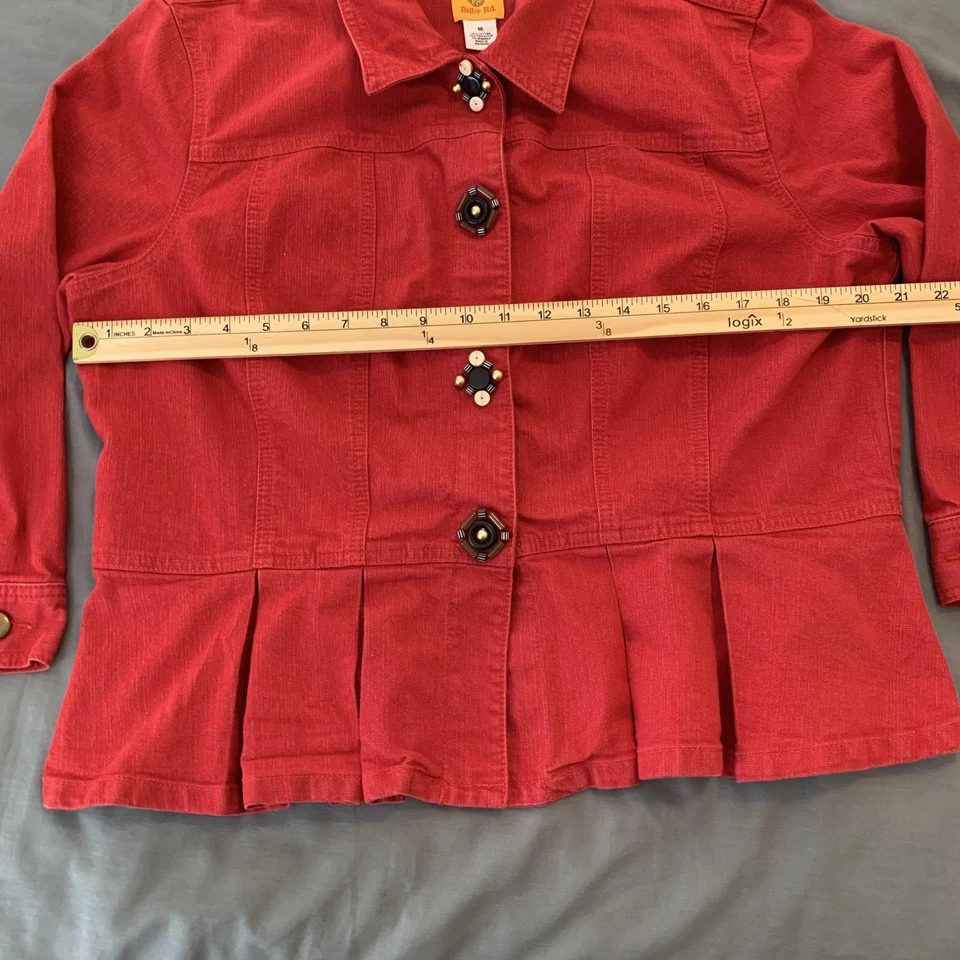 Ruby Rd Jacket Womens 18 Red Pleated Hem Stretch Button Front Beaded Boho Chic - Image 3 of 4