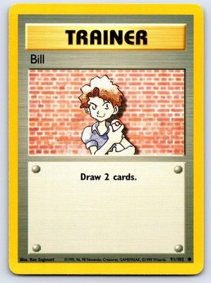 Bill 91/102 Common Base Set Unlimited Pokemon Lightly Played