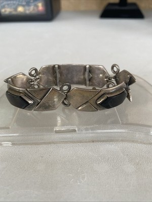 Vintage Héctor Aguilar 940 Silver & Onyx Bracelet 6 1/4- 6 1/2 Inches
