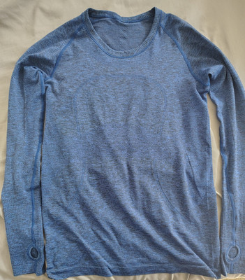 Lululemon Swiftly Tech Long Sleeve Crew Shirt Heathered Blue Black Size 10 Large