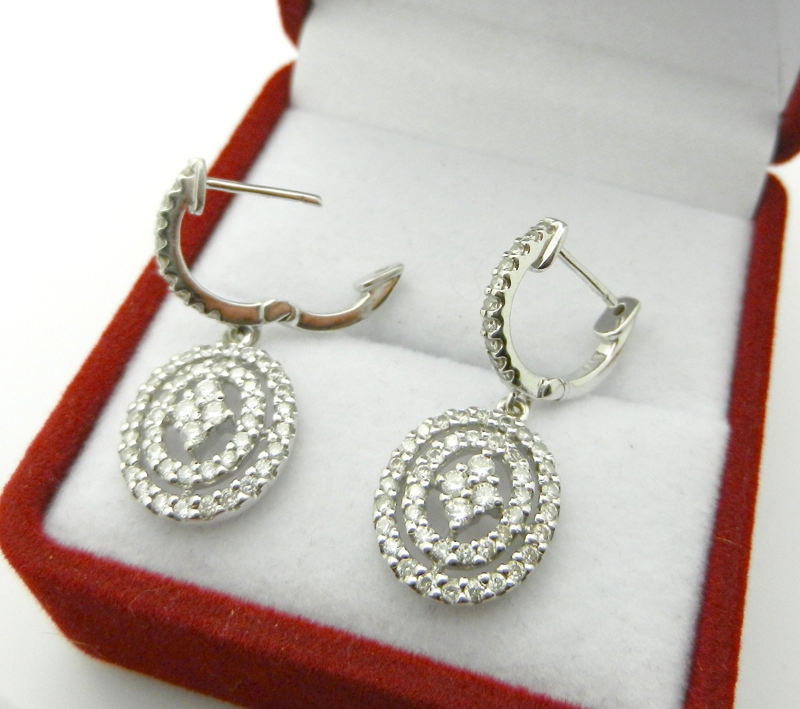 Solid 14k White Gold Dangle Natural Diamonds  Ear… - image 5