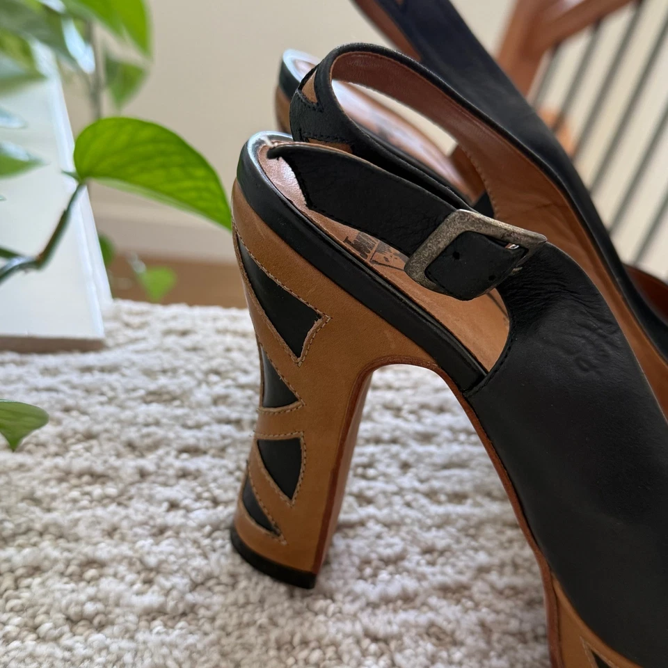 John Fluevog BUNFORD PLATAFORMA MILAGROSA Cuero Vidrieras Tacones Eslinga 8.5 Foto 2 de 4