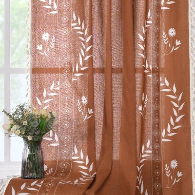 Schweek Linen Curtains 96 Inches Long Orange Boho Curtains For Living Room