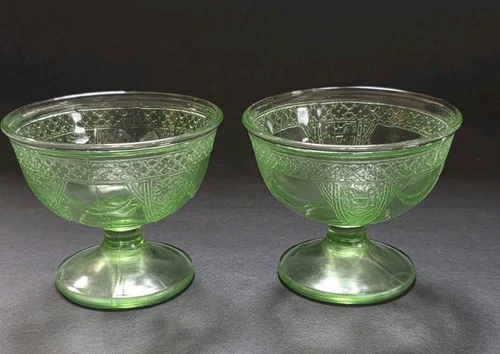 2 Georgian Lovebird Sherbert Depression Glass Pair