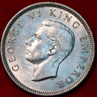 Uncirculated 1943 New Zealand 6 Pence Silver Foreign Coin