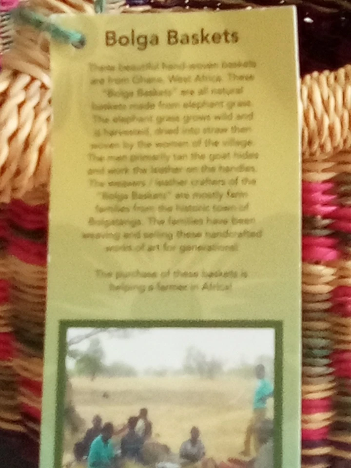 Корзина Bolga среднего размера из Ганы Западная Африка кожаная ручка - Изображение 4 из 4