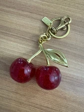 Coach Red Cherry Apple Bag Charm Keychain Resin Metal Brass Purse Decoration