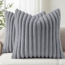Faux Fur Couch Throw Pillow Covers 18x18 Set of 2, 18" x 18" Pack of 2 Grey