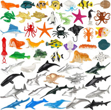 54 Pack Assorted Mini Vinyl Plastic Ocean Sea Animal Figures Toy Set, Realistic