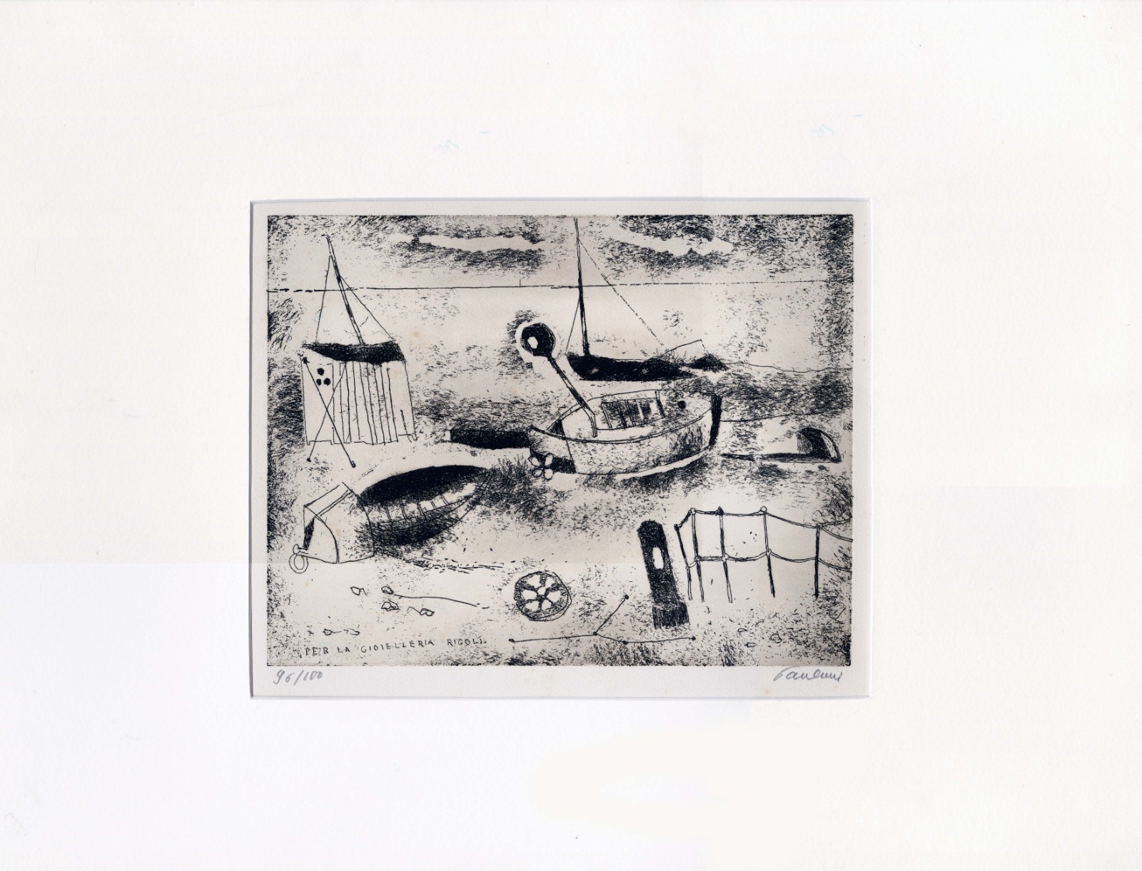 ENRICO PAULUCCI "BOATS IN DISARMO, 1978 for Rigoli jewelry.