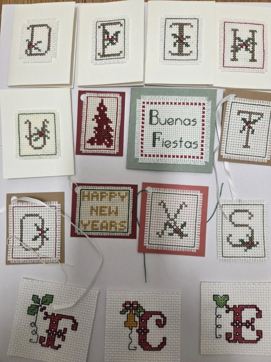 New Lot of 39 Christmas Themed Cross-stitched Pieces