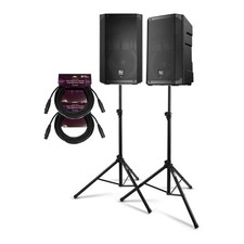 Electro Voice ELX200 10P Black 2 Pack Powered Loudspeaker and Stand Bundle