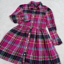 Polo Ralph Lauren Girls Pink Plaid FlannelTwill Button Front Shirt Dress Size 6