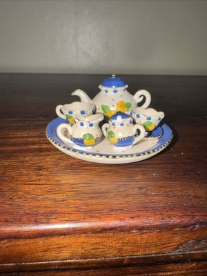 Vintage Mary Engelbreit Style Bisque Lemon Miniature Tea Set 10 piece